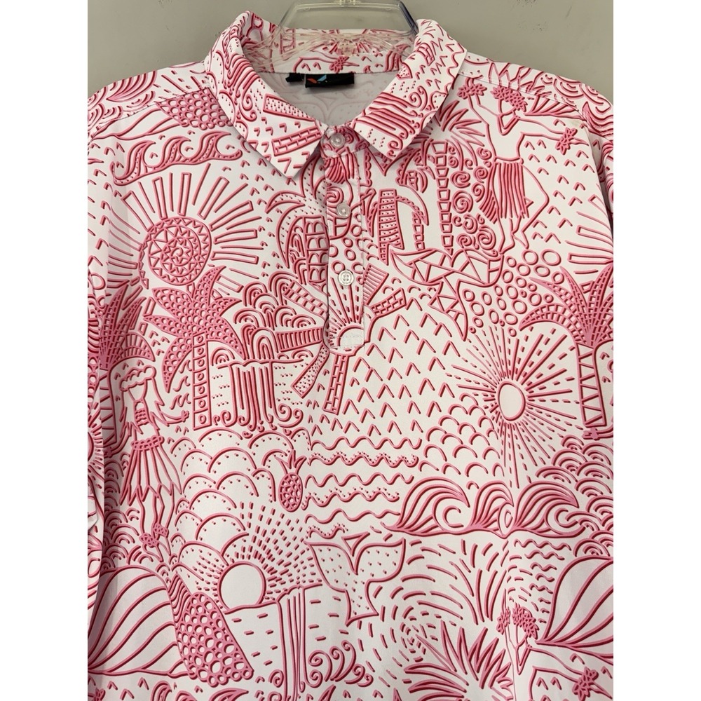 YATTA Golf Polo Shirt Men's Large‎ Hawaiian All Over Print Performance